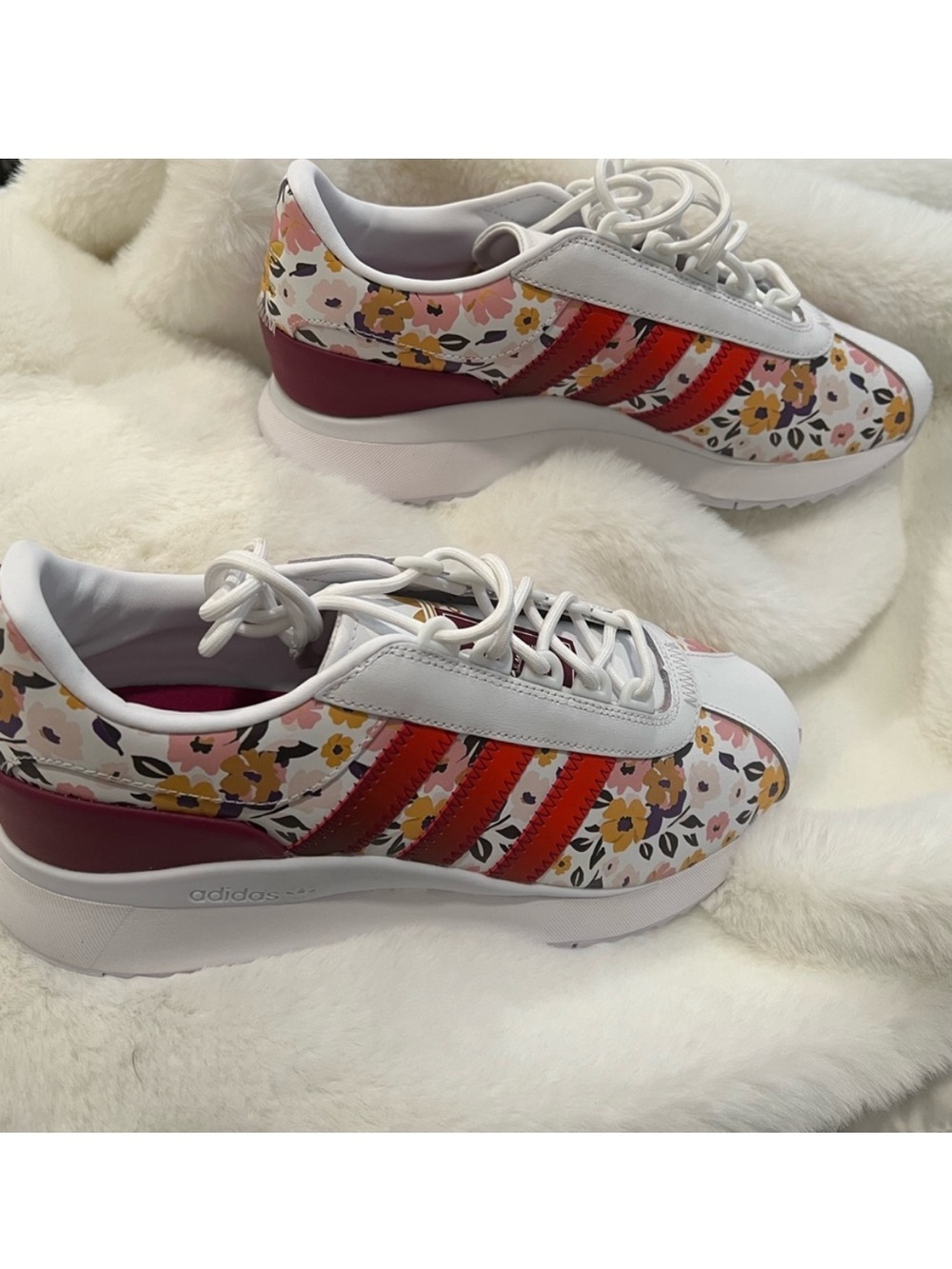 adidas Women's Floral Sneakers with Red Stripes